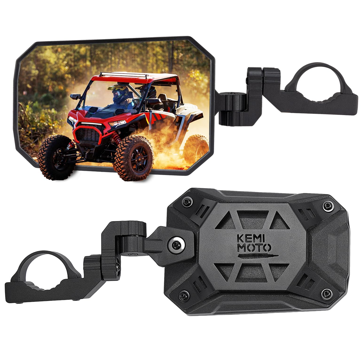 KEMIMOTO UTV Side Mirrors, 2025 New Pattern Aluminum 8" x 5.3" Wide View for 1.65-2 inch Roll bar Compatible with Polaris RZR/Can Am X3/Pioneer/Talon/Teryx/CFMOTO Fit Big UTV No Vibrate & Wobble