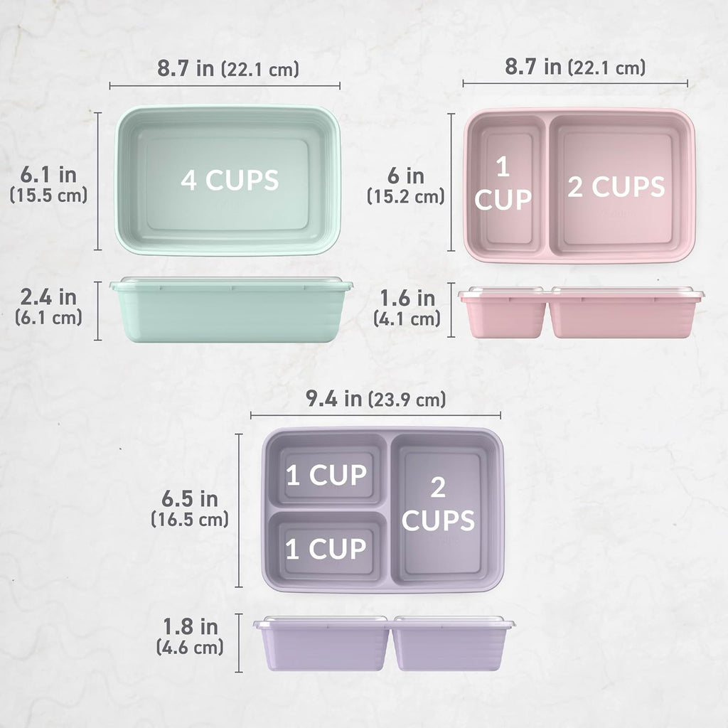 Bentgo Prep 60-Piece Meal Prep Kit - Reusable PFAS & BPA-Free Food Containers, 1-Compartment, 2-Compartment, & 3-Compartments - Microwave, Freezer, & Dishwasher Safe (Floral Pastels)