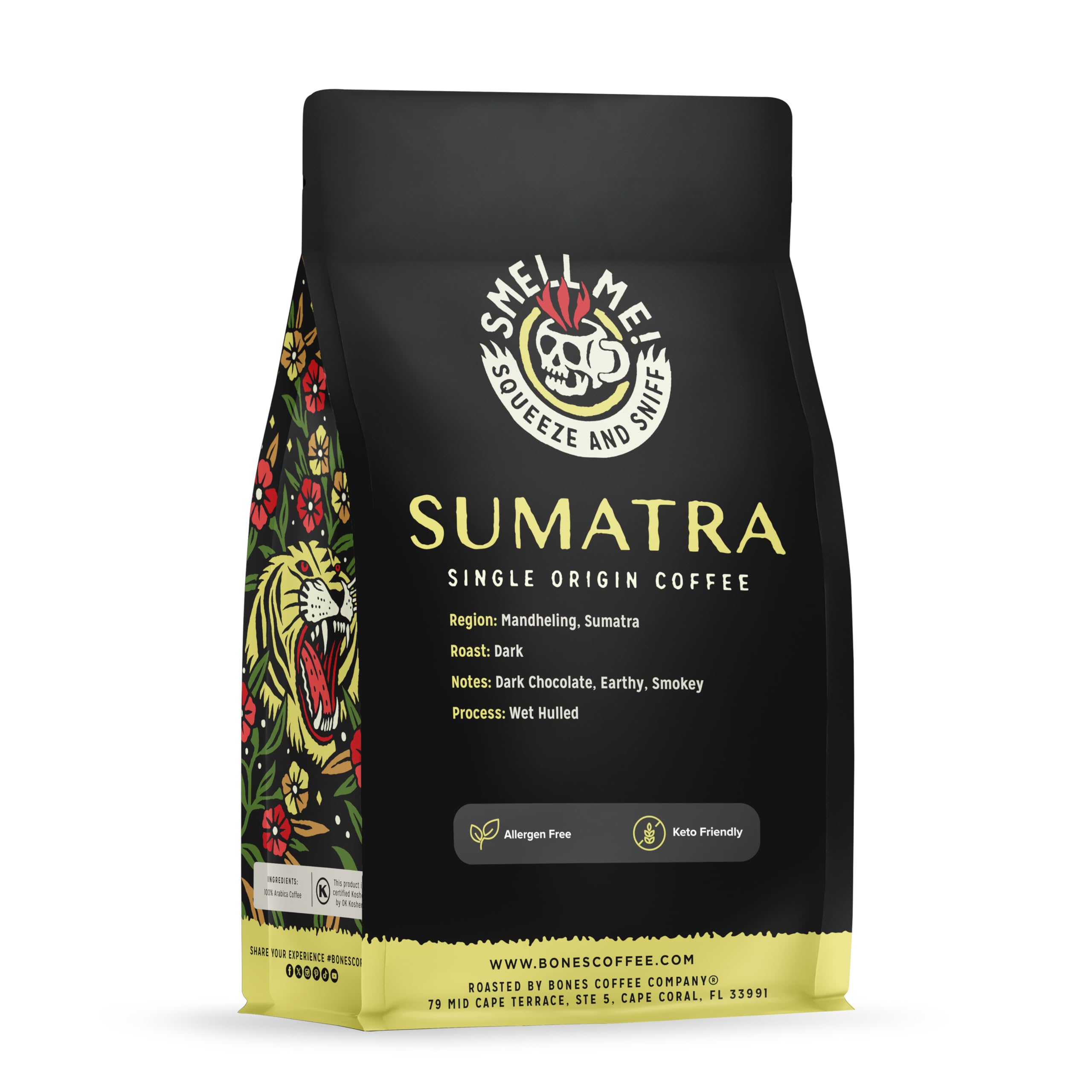 Bones Coffee Company Ethiopia Single-Origin, Citrus, Floral and Berries Notes, Whole Coffee Beans, Low Acid Medium Roast Arabica Beans Flavored Coffee, 12 oz Whole Bean