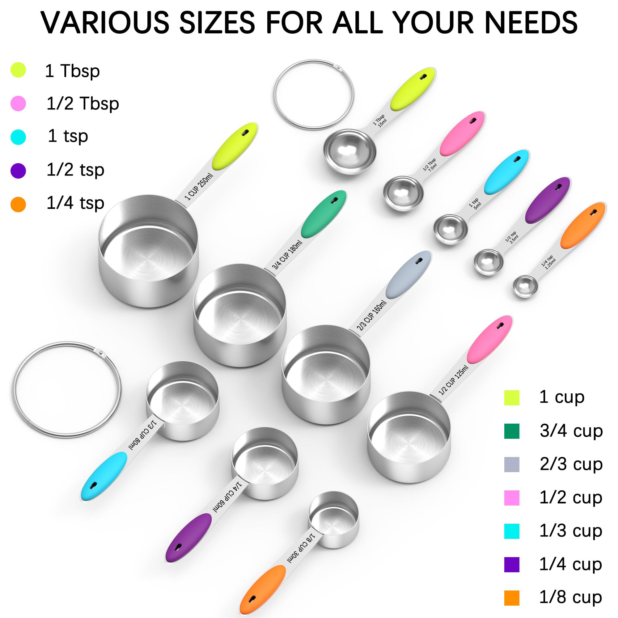 TILUCK Measuring Cups and Spoons Set, Stainless Steel, Kitchen Utensils for Cooking and Baking (10)