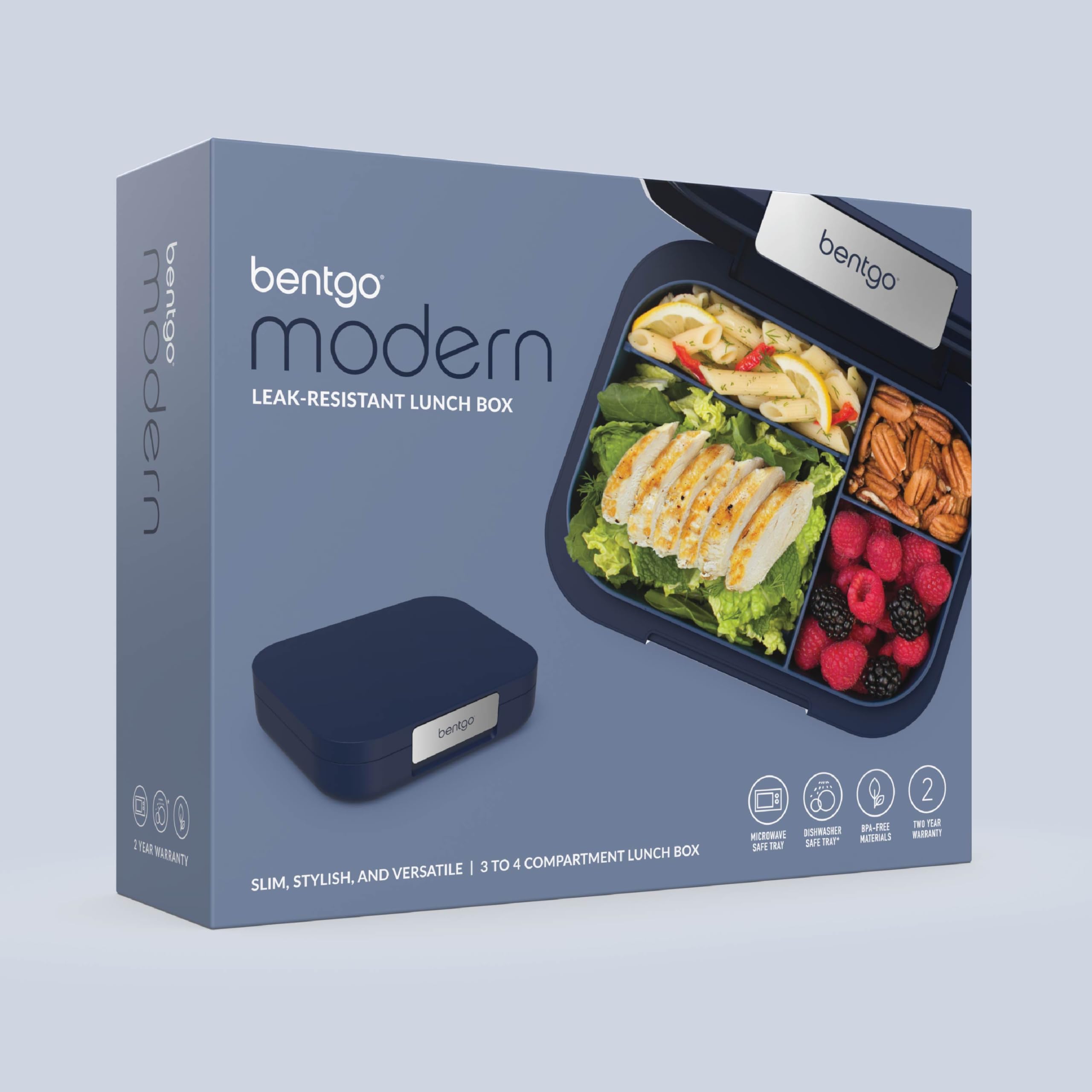 Bentgo Modern - Adult & Teen Bento Lunch Box; 3-4 Compartments, Leak-Resistant, 5.5 Cup Capacity/44 fl oz, Improved Locking Clips, Reusable, BPA-Free, Dishwasher/Microwave Safe Tray (Dark Gray)