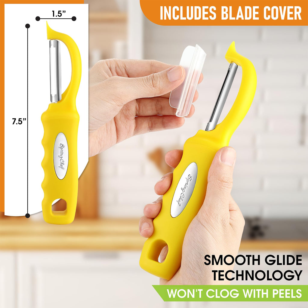 Spring Chef Premium Swivel Vegetable Peeler, Soft Grip Handle and Ultra Sharp Stainless Steel Blades - Perfect Kitchen Peeler For Veggie, Fruit, Potato, Carrot, Apple - Black