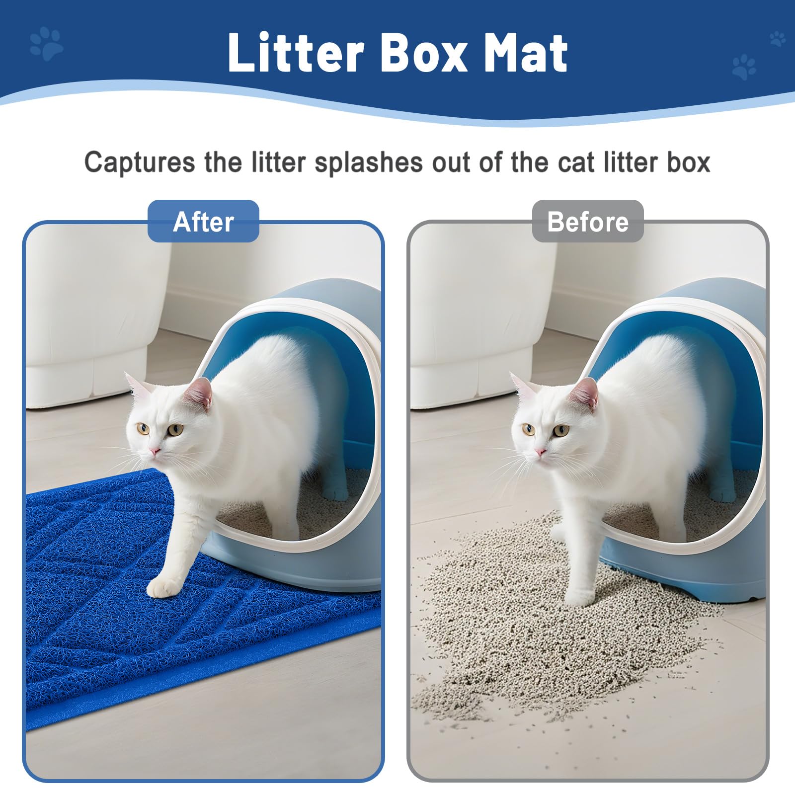 Smiry Cat Litter Box Mat 30x17, Non-Slip Water Resistant Litter Trapping Mat, Easy Clean Less Waste and Urine-Locking Cat Carpet for Indoor, Grey