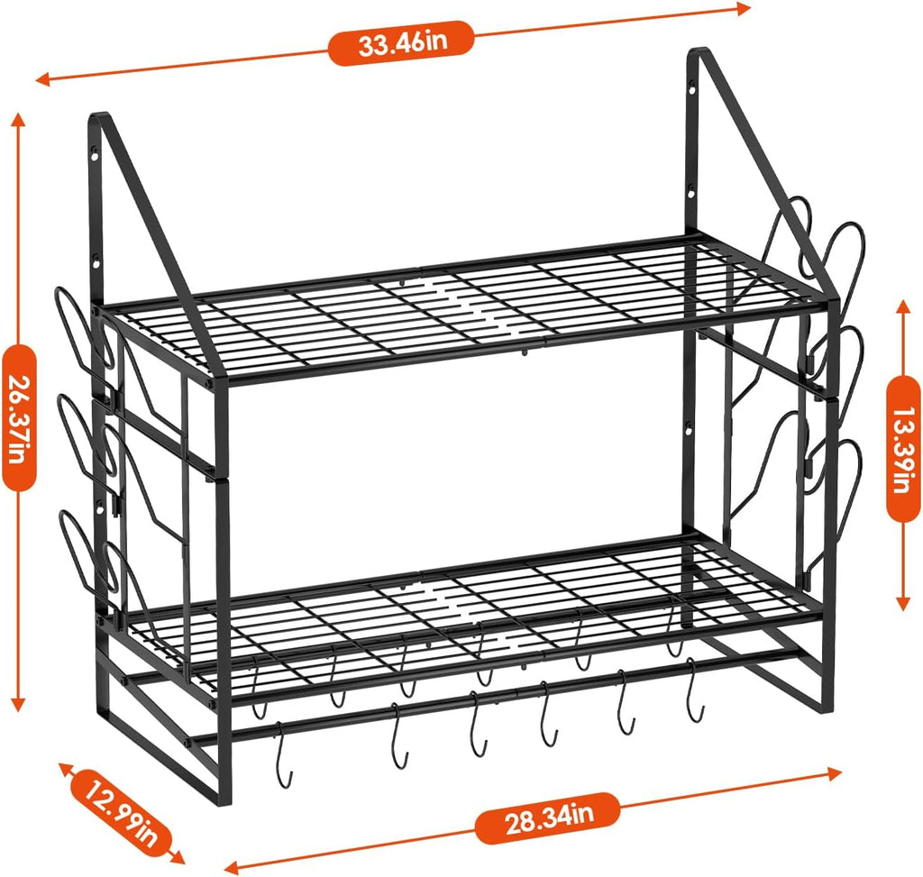 ORDORA Pots and Pans Organizer for Cabinet 16.61 Height, 28-Inch Pot Rack Wall Mounted, 2-Tier Pots and Pans Hanger with 12 Hooks