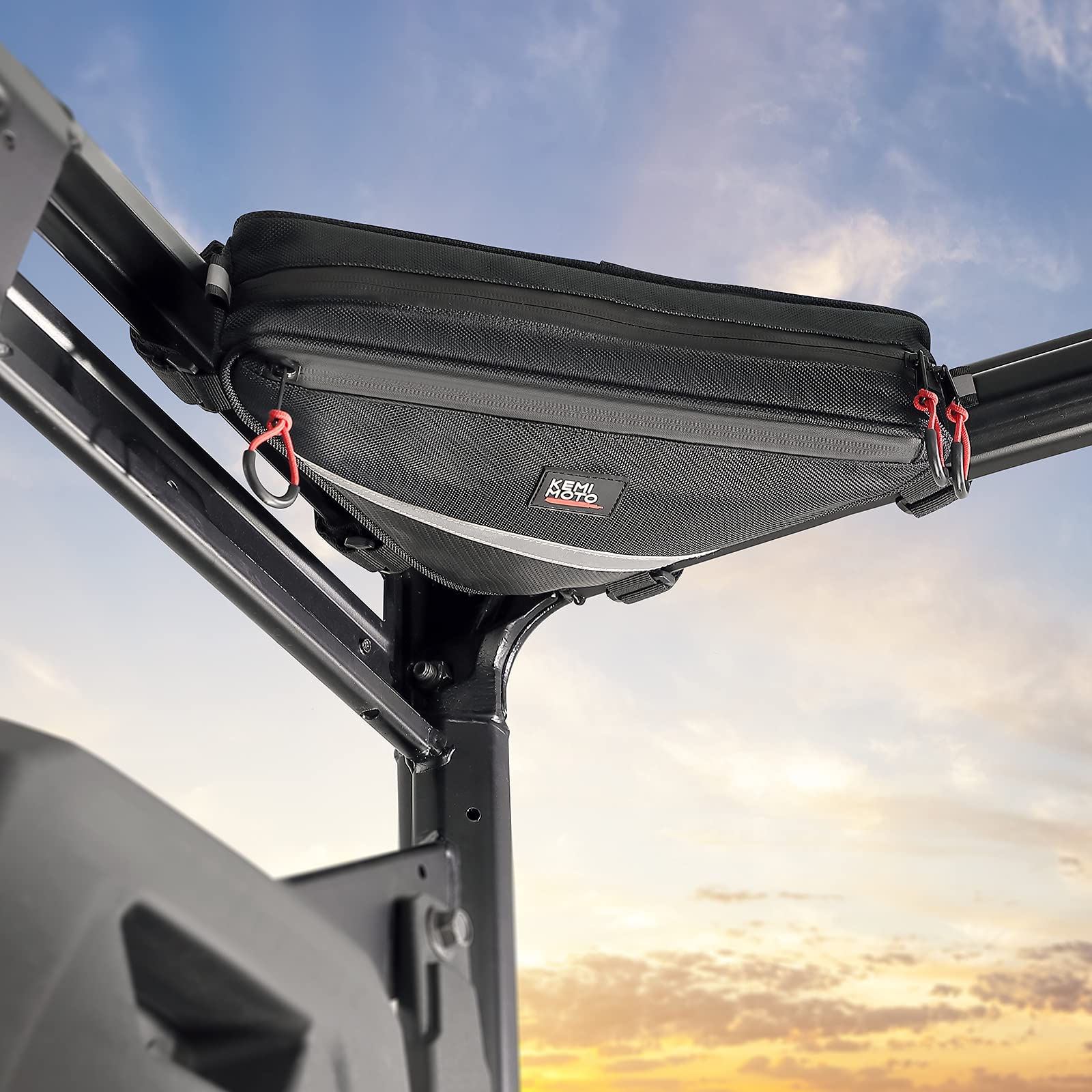 KEMIMOTO UTV Roll Bar Triangle Storage Bag, 2 Packs Water Resistant Universal Roof/Door/Side Armrest Bag Compatible with Most UTV, Road and Mountain Bikes