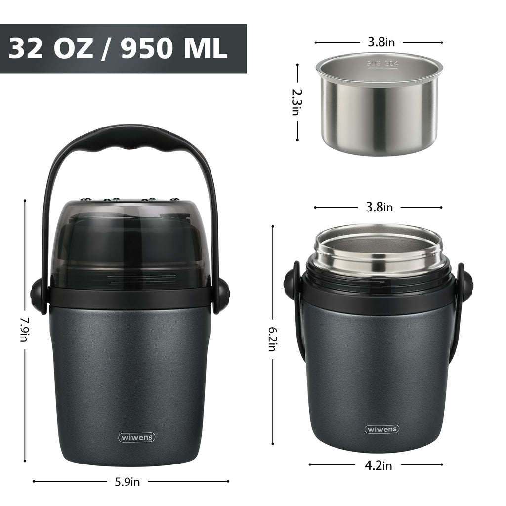 32oz Lunch Containers for Adults Kids Soup Thermo for Hot Food Jar Stainless Steel Insulated Vacuum Leak Proof Wide Mouth Thermal Bento Box with Spoon and Tritan Lid
