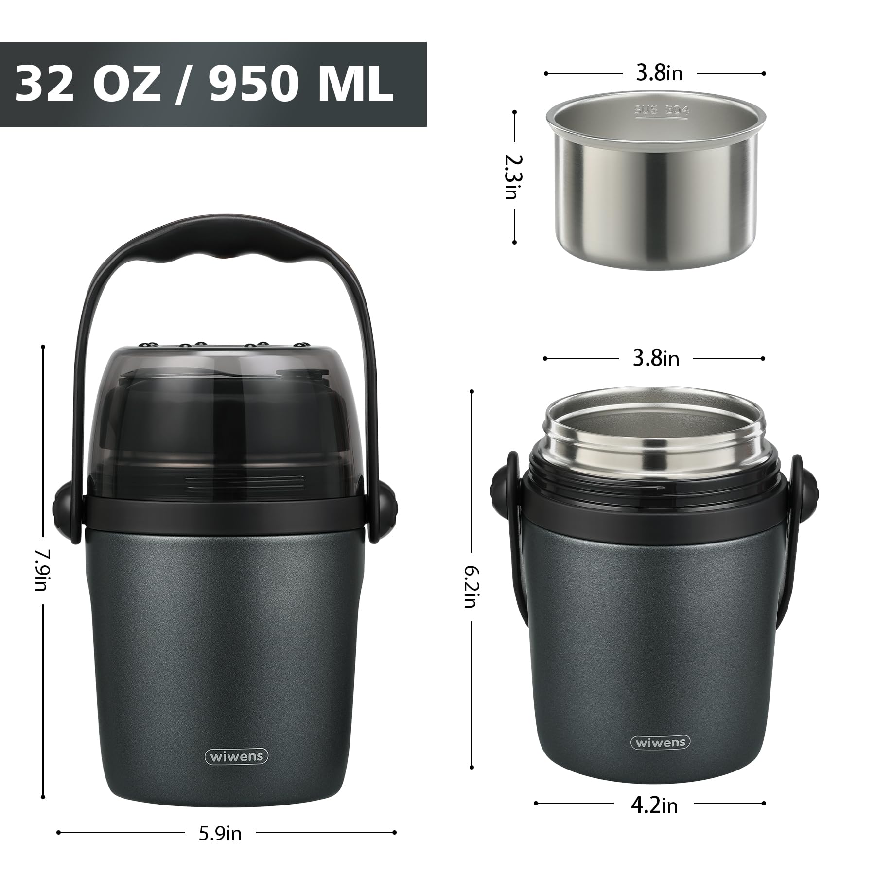 32oz Lunch Containers for Adults Kids Soup Thermo for Hot Food Jar Stainless Steel Insulated Vacuum Leak Proof Wide Mouth Thermal Bento Box with Spoon and Tritan Lid