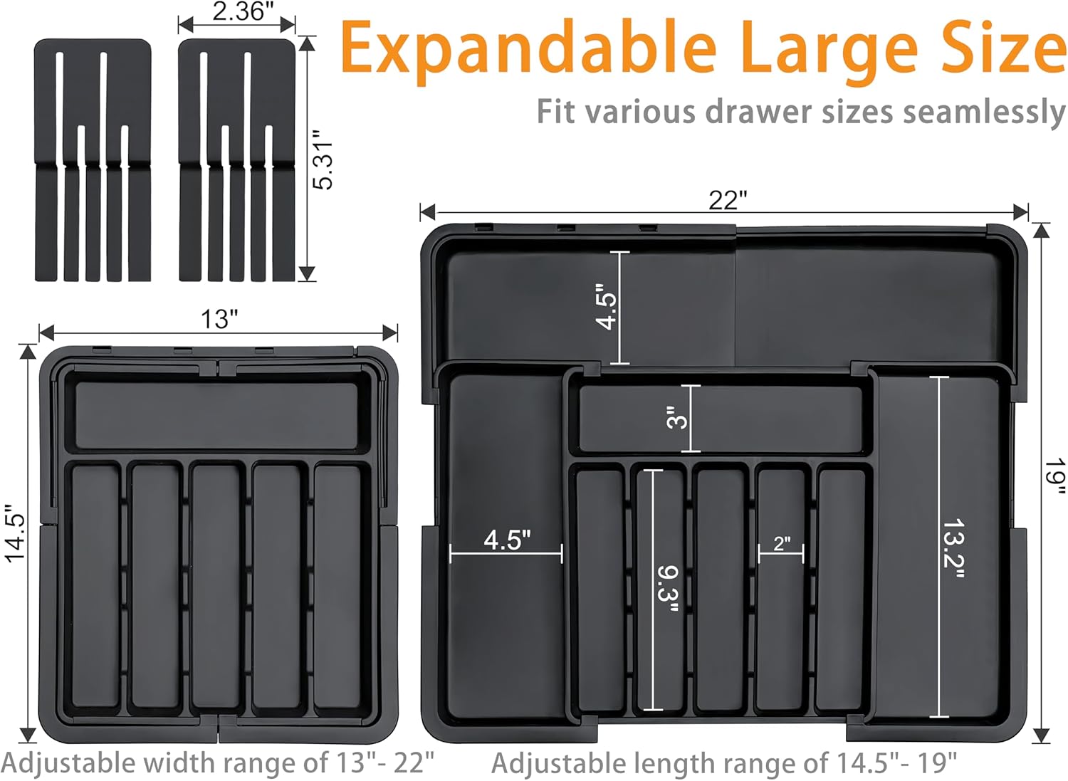 Homecor Large Silverware Drawer Organizer+ 2 Pack Water Bottle Organizer for 40 oz