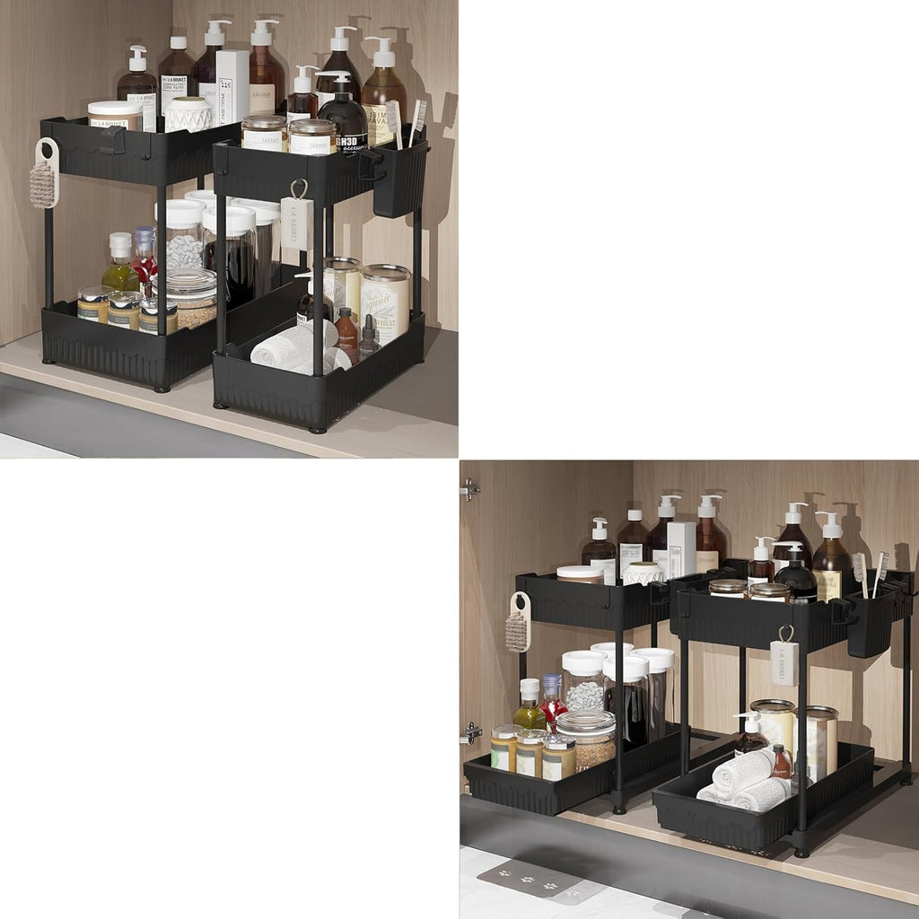 Bathroom Organizers and Storage, Under Sink Organizers and Storage Black, 2 Pack Cabinet Organizer Black
