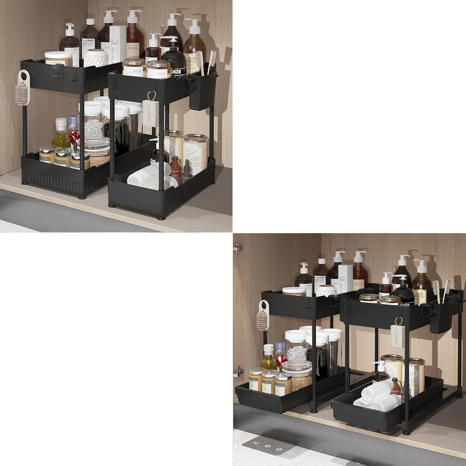Bathroom Organizers and Storage, Under Sink Organizers and Storage Black, 2 Pack Cabinet Organizer Black