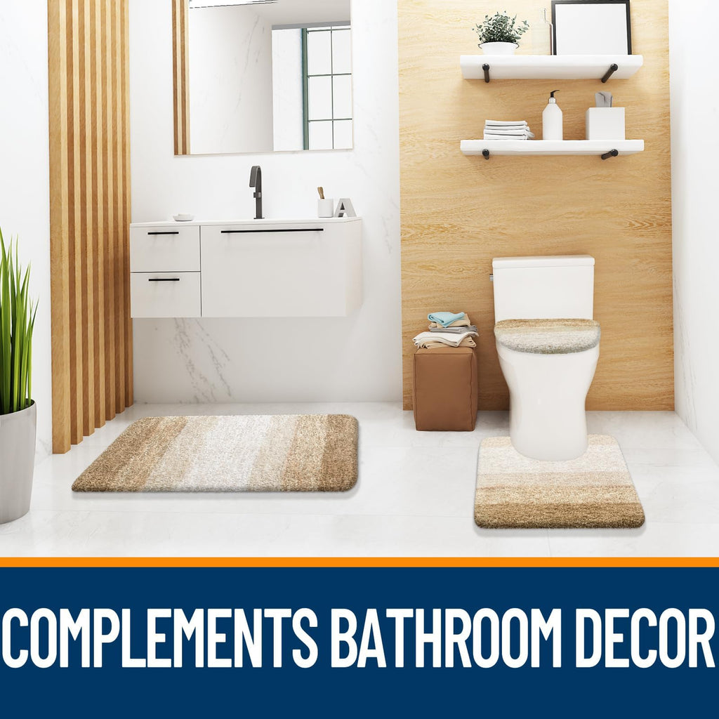 OLANLY Bathroom Rugs Sets 3 Piece, Soft Microfiber Absorbent Bath Mat, U-Shaped Contour Toilet Mat and Toilet Lid Cover, Quick Dry, Machine Washable, Toilet Cover and Rug Set for Bathroom, Grey