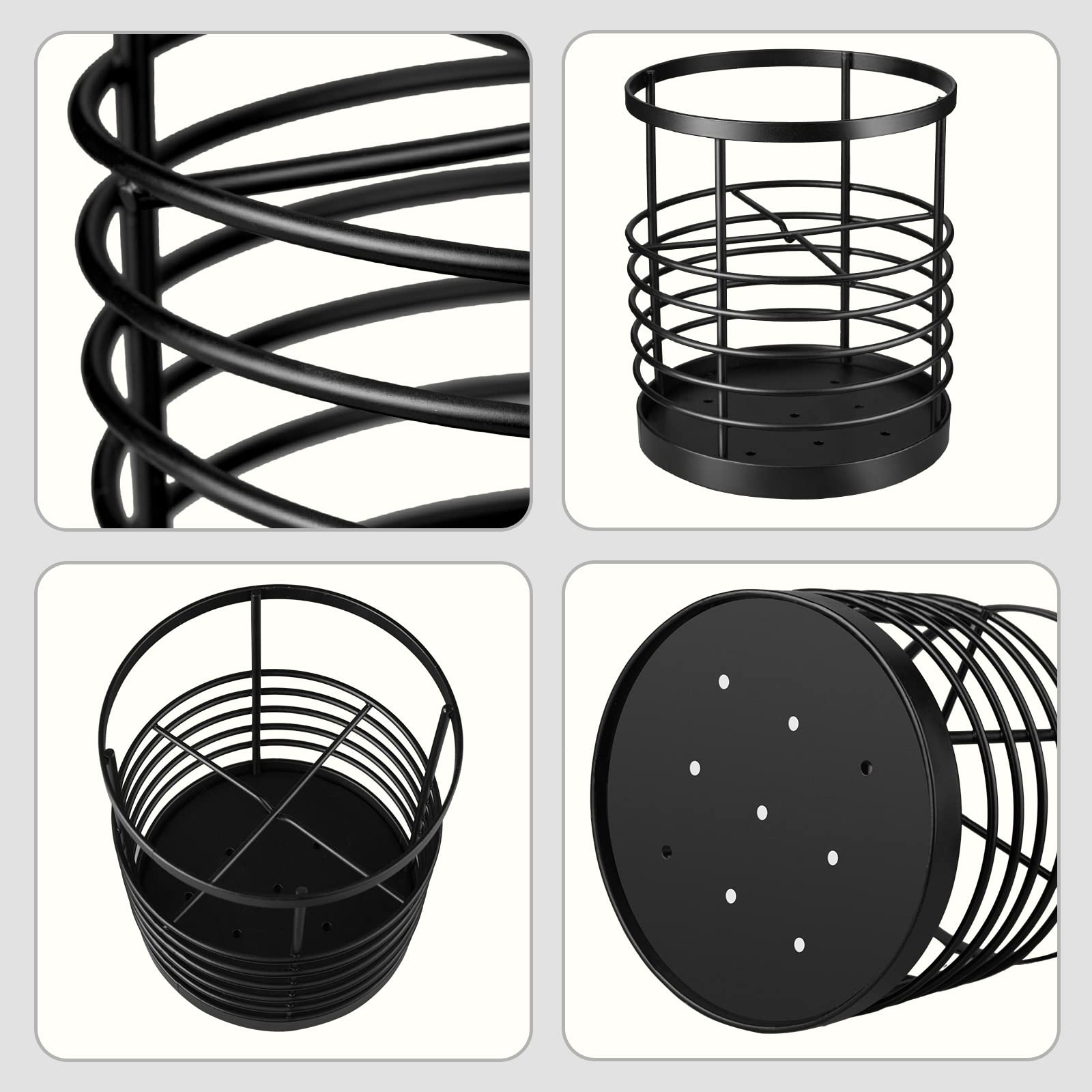 RedCall Utensil Holder for Kitchen Countertop,Metal Spatula Holder,Cooking Utensil Holder for Spoon,Wire Utensil Organizer,Stainless Steel Round Utensil Caddy Crock Flatware Storage Counter (Black)