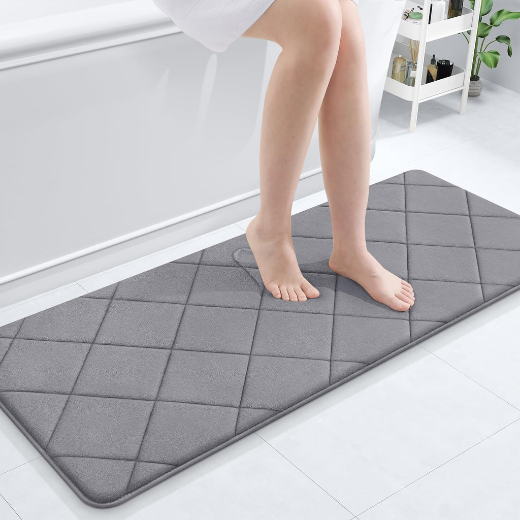 OLANLY Memory Foam Bath Mat 30x20, Ultra Soft and Absorbent Bathroom Rugs, Machine Washable, Comfortable Bath Carpet for Bathroom Floor, Tub and Shower, Black