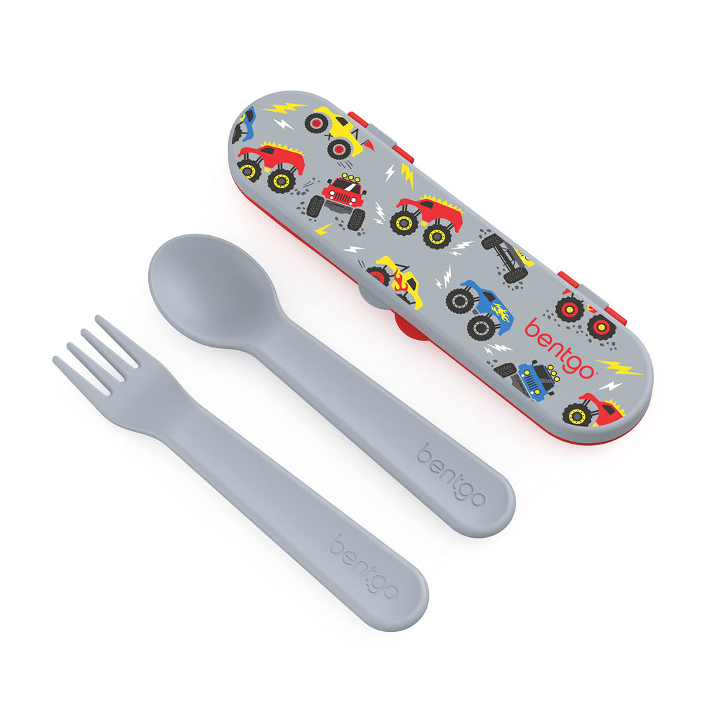 Bentgo Kids Utensil Set - Reusable Plastic Fork, Spoon & Storage Case BPA-Free Materials, Easy-Grip Handles, Dishwasher Safe Ideal for School Lunch, Travel, Outdoors (Rainbows and Butterflies)