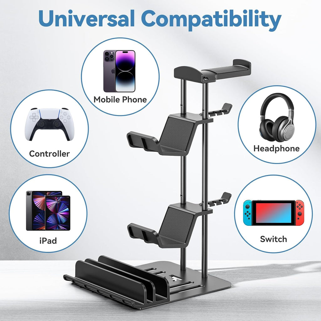 KDD RGB Headphone Controller Stand with Wireless Charging & Desk Aluminum Headphone Stand for Universal Storage