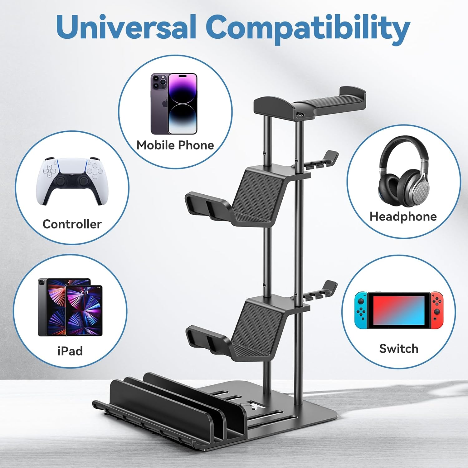 KDD RGB Headphone Controller Stand with Wireless Charging & Desk Aluminum Headphone Stand for Universal Storage