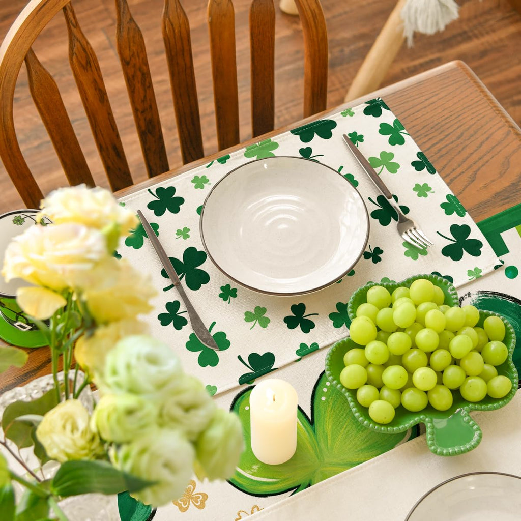 Artoid Mode Green Shamrock St. Patrick's Day Placemats Set of 4, 12x18 Inch Seasonal Spring Table Mats for Party Kitchen Dining Decoration