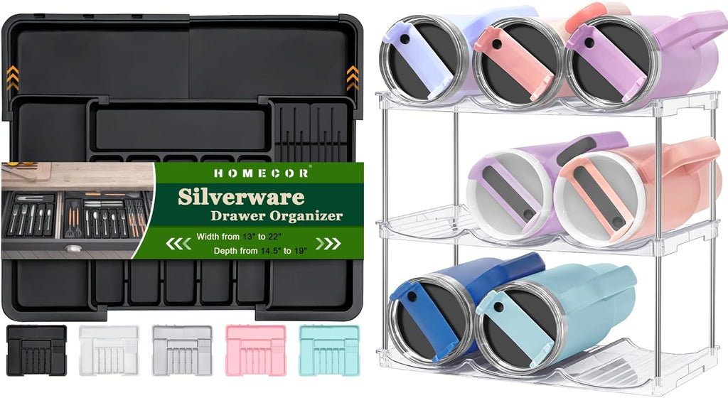 Homecor Silverware Organizer & Water Bottle Organizer for Stanley 40 oz Tumbler