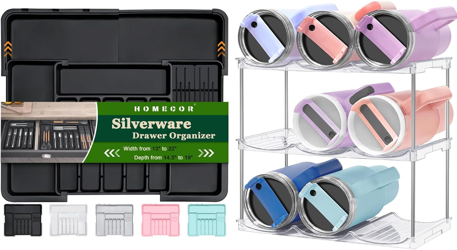 Homecor Silverware Organizer & Water Bottle Organizer for Stanley 40 oz Tumbler