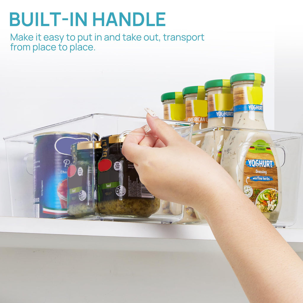 Vtopmart 6 PCS Clear Plastic Storage Bins, Pantry Organizer Containers with Handle for Refrigerator, Fridge, Cabinet, Kitchen, Countertops, Cupboard, Home Organization and Storage, XL