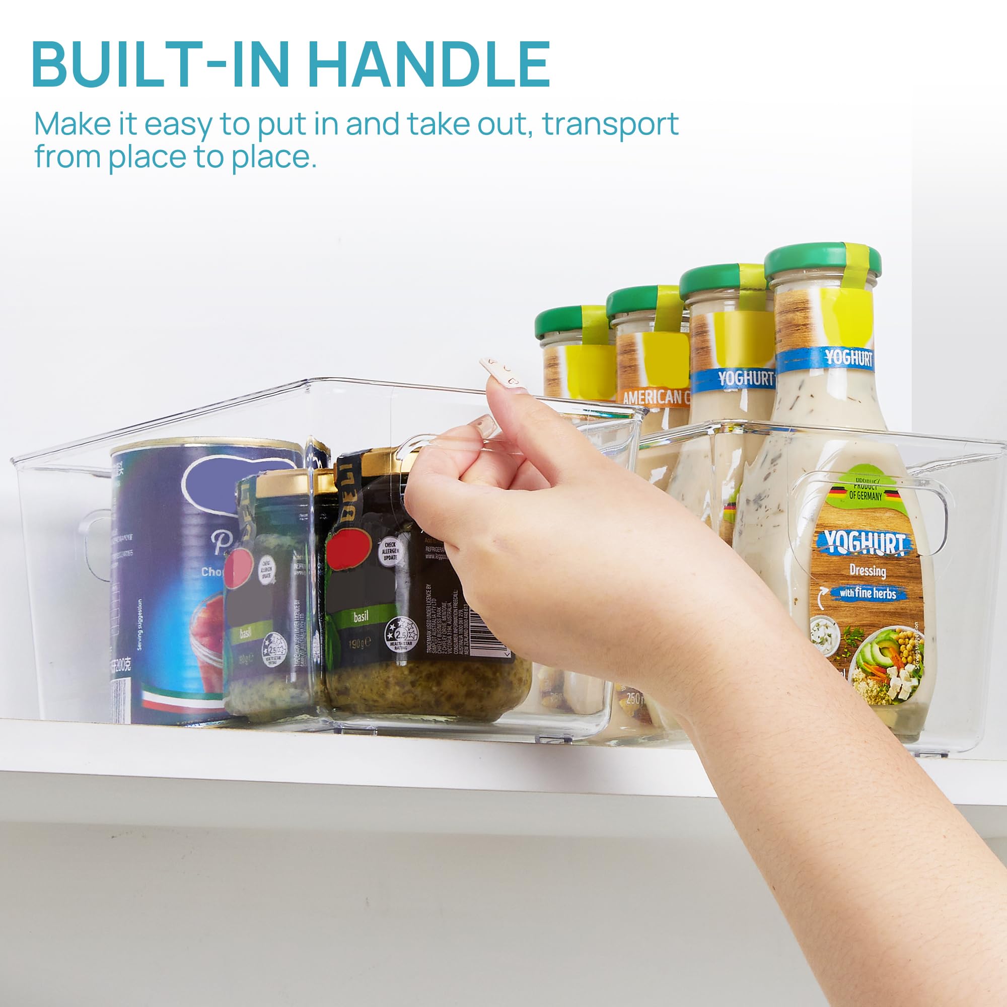 Vtopmart 6 PCS Clear Plastic Storage Bins, Pantry Organizer Containers with Handle for Refrigerator, Fridge, Cabinet, Kitchen, Countertops, Cupboard, Home Organization and Storage, XL