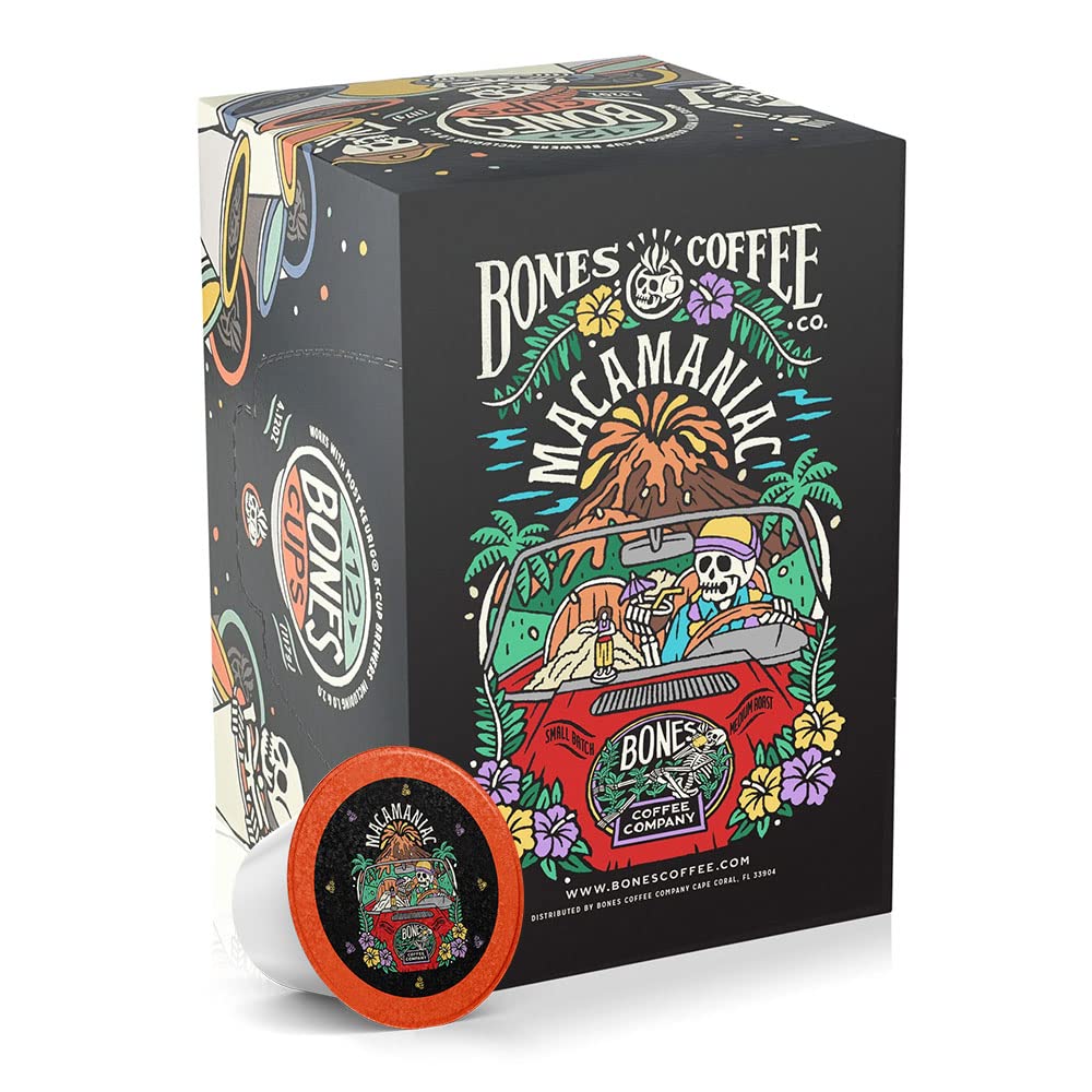 Bones Coffee Company Flavored Coffee Bones Cups Highland Grog Butterscotch Caramel | 12ct Single-Serve Coffee Pods Compatible with Keurig 1.0 & 2.0 Keurig Coffee Maker