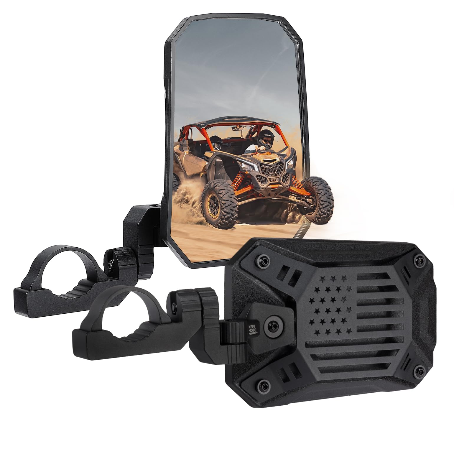 KEMIMOTO UTV Side Mirrors, 2025 New Pattern Aluminum 8" x 5.3" Wide View for 1.65-2 inch Roll bar Compatible with Polaris RZR/Can Am X3/Pioneer/Talon/Teryx/CFMOTO Fit Big UTV No Vibrate & Wobble