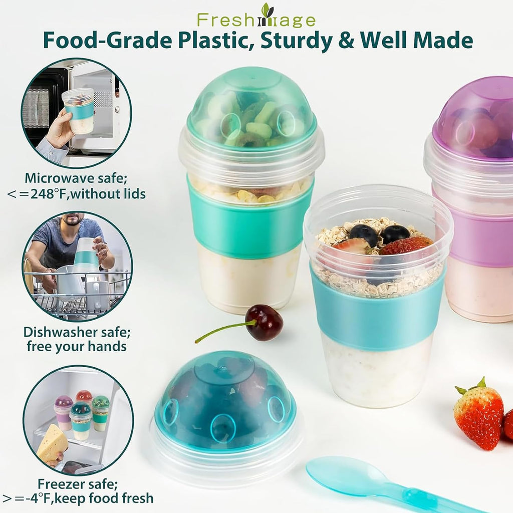 Freshmage 2Pack Salad Lunch Containers To Go and 2 Pack 20 oz Reusable Overnight Oats Containers with Lids