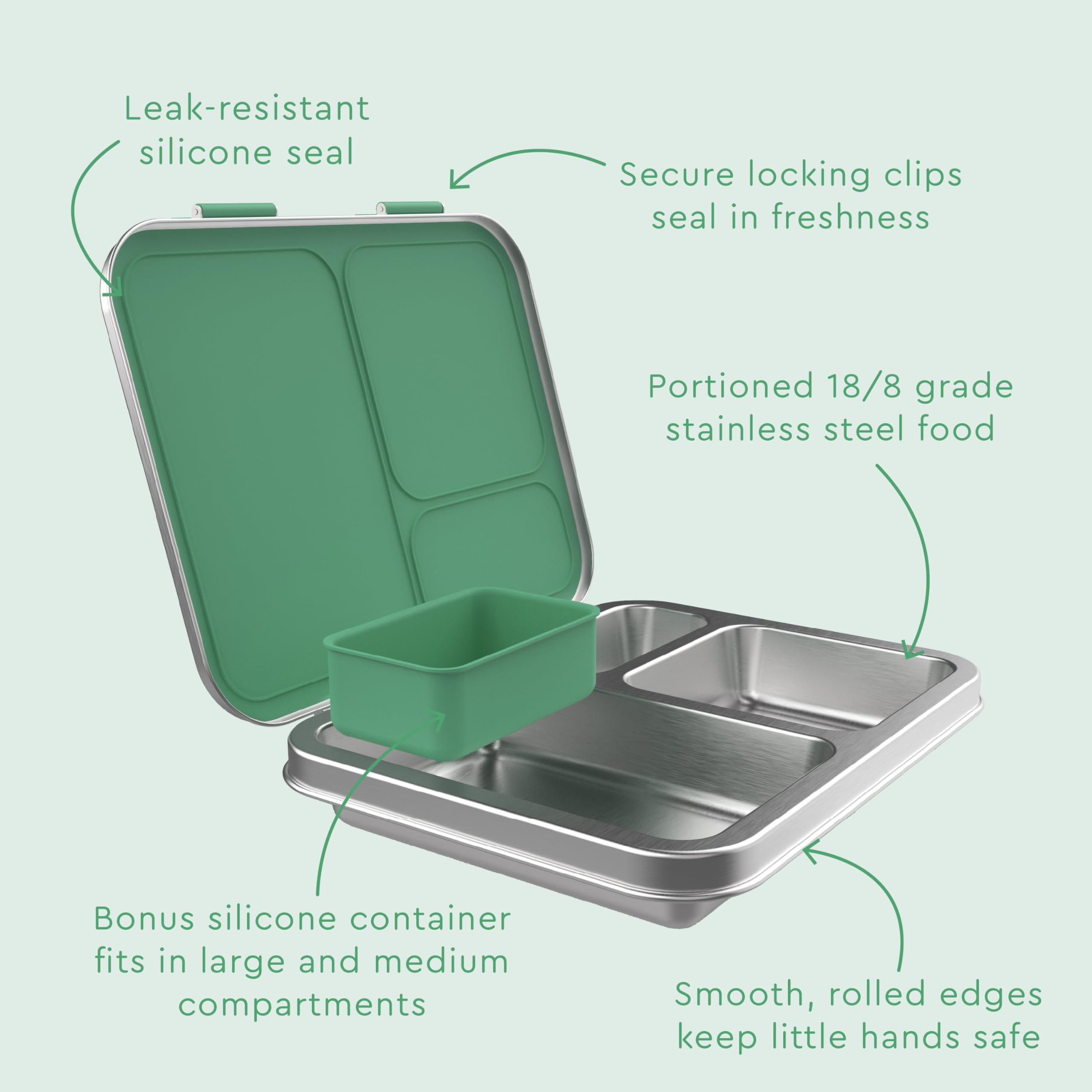 Bentgo Kids Stainless Steel Leak-Resistant Lunch Box - 3-Compartments with Bonus Silicone Container, Durable, Eco-Friendly, Dishwasher Safe, BPA-Free, Ideal for School, Ages 3+ (Blue)