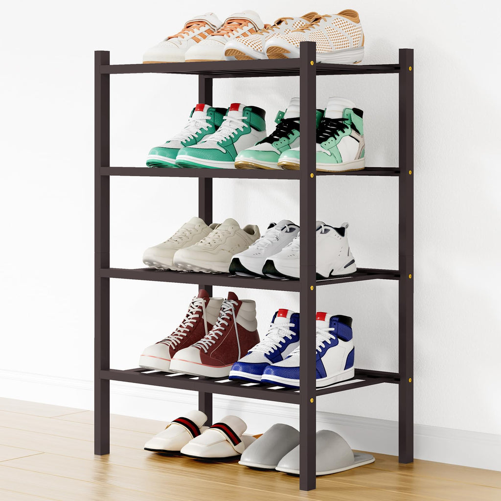 Smiry Shoe Rack, 3 Tier Bamboo Shoe Organizer, Stackable Free Standing Wooden Shoe Storage Shelf for Closet, Entryway, Front Door Entrance, Natural