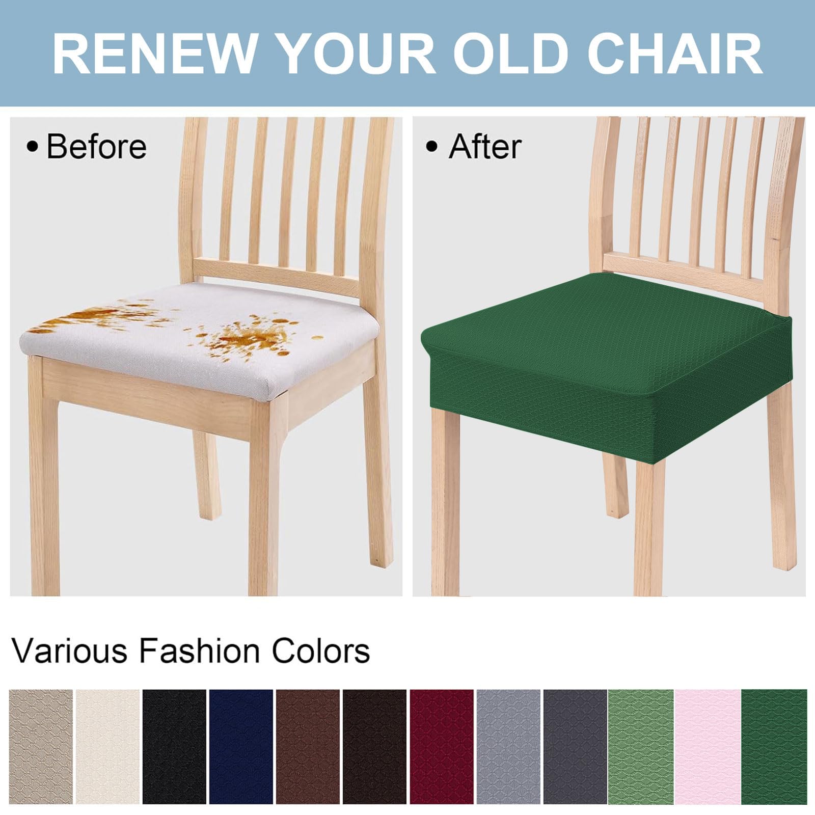 Smiry Stretch Jacquard Seat Covers for Dining Room Chairs Set of 6, Removable Washable Chair Seat Protector Slipcovers, No Rear Covers, Beige