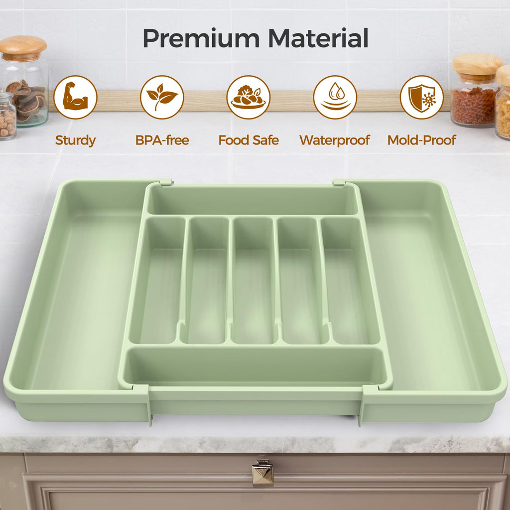 Extra Large Expandable Silverware Organizer, BPA-Free Food-Safe Cutlery Flatware Organizer, Kitchen Utensil Drawer Organizer, Adjustable Silverware Holder for Spoons Forks Knives, Black