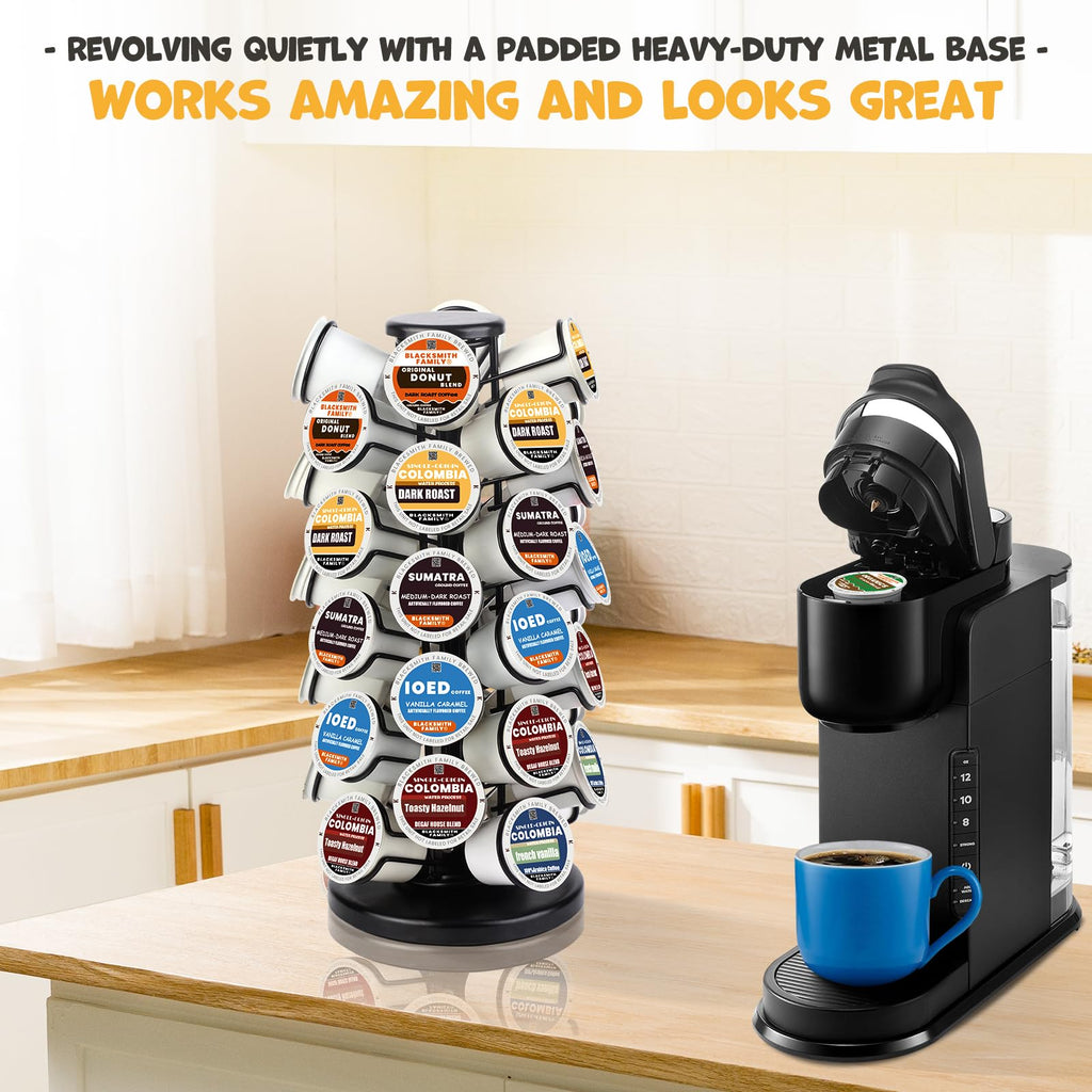 K Cup Holders,K Cup Holder, K Cups Holder,K Cup Carousel, Coffee Pods Holder Storage Organizer Stand,No Assembly Required,Black (Capacity of 40 Pods, Black)