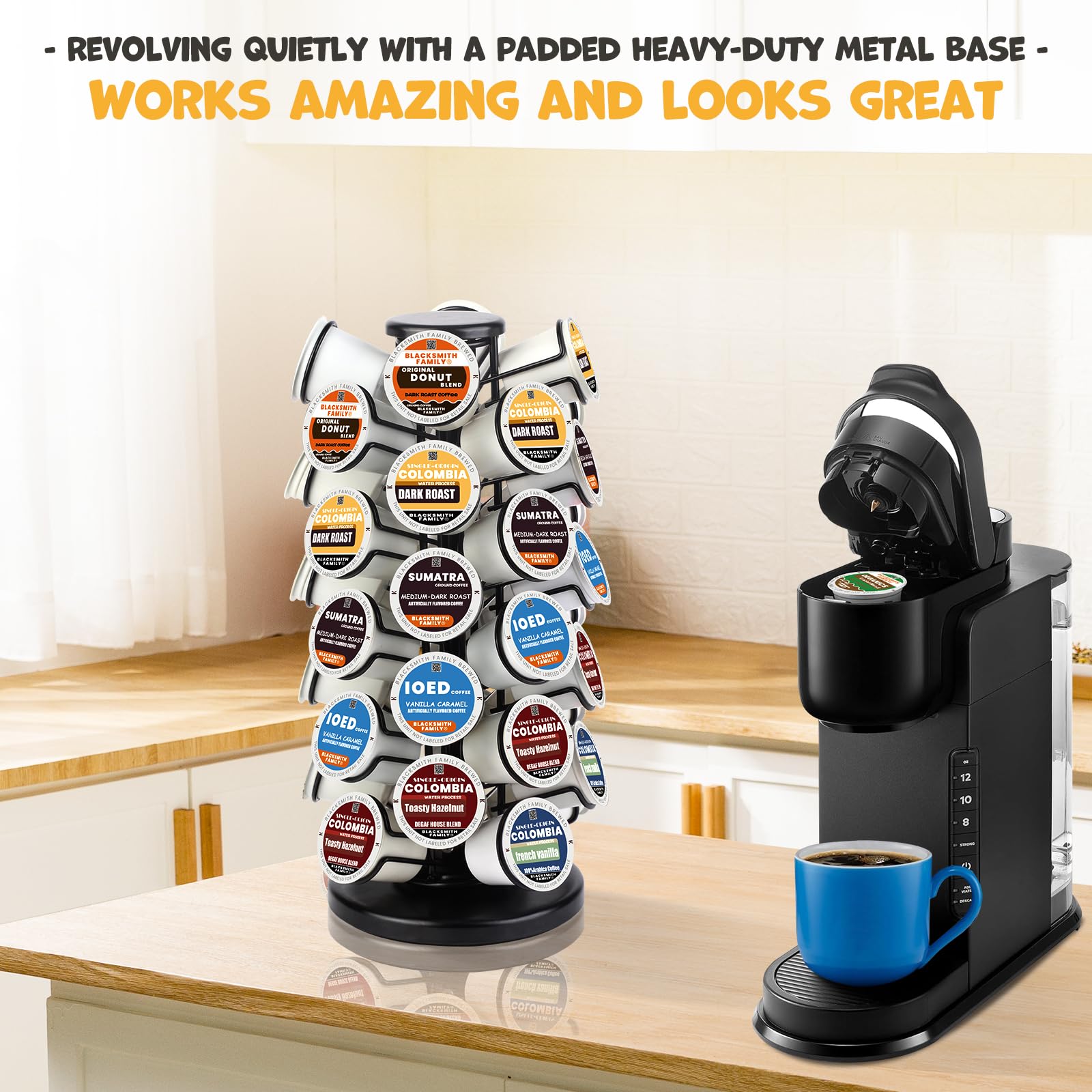 K Cup Holders,K Cup Holder, K Cups Holder,K Cup Carousel, Coffee Pods Holder Storage Organizer Stand,No Assembly Required,Black (Capacity of 40 Pods, Black)