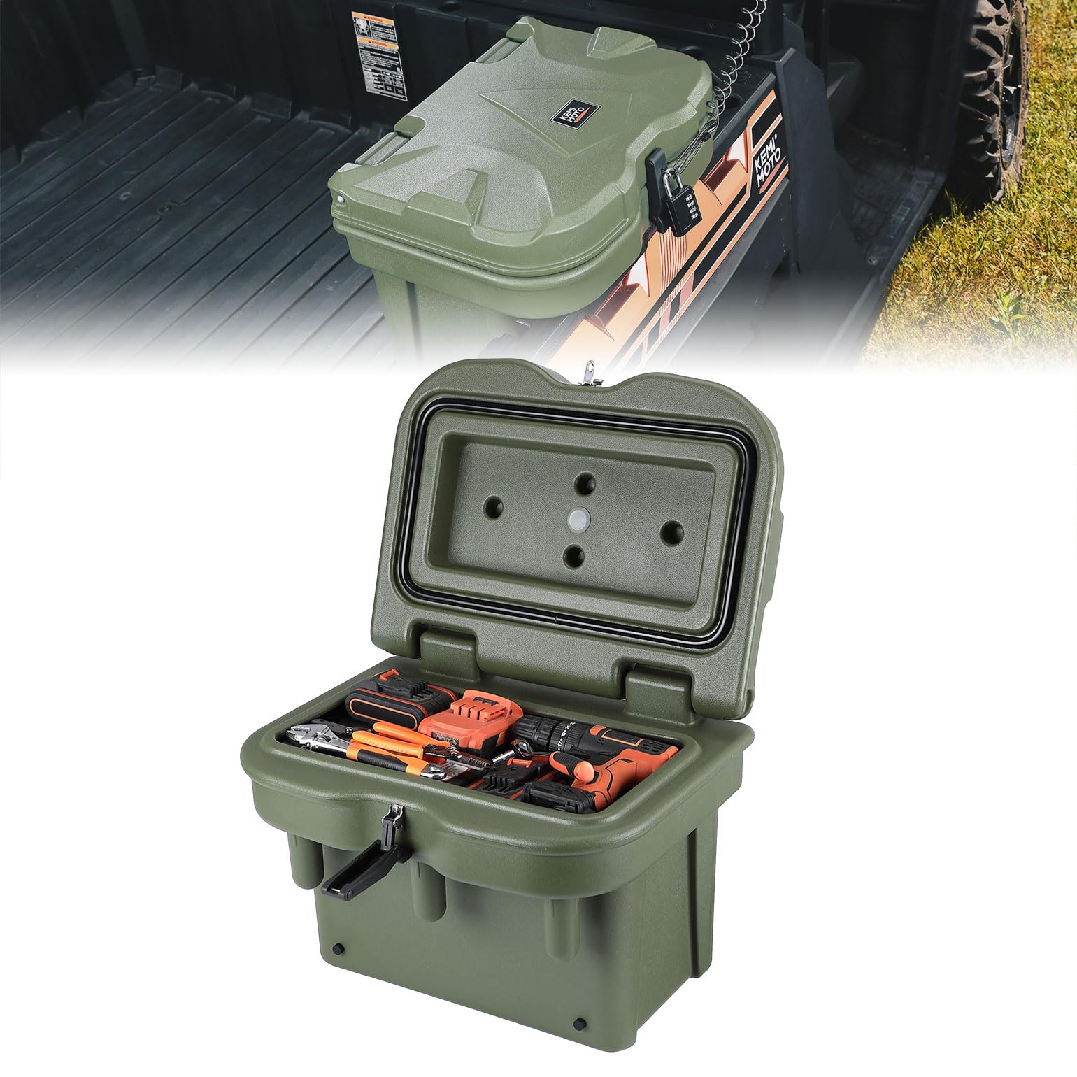 KEMIMOTO UTV Bed Storage Box 5.5GAL Compatible with Polaris Ranger 1000/XP 900 570 500 General 1000 4 2016 2017 2018 2019 2020 2021 2022 2023 2024 2025 2026, Low-Density Polyethylene Cargo Storage Box