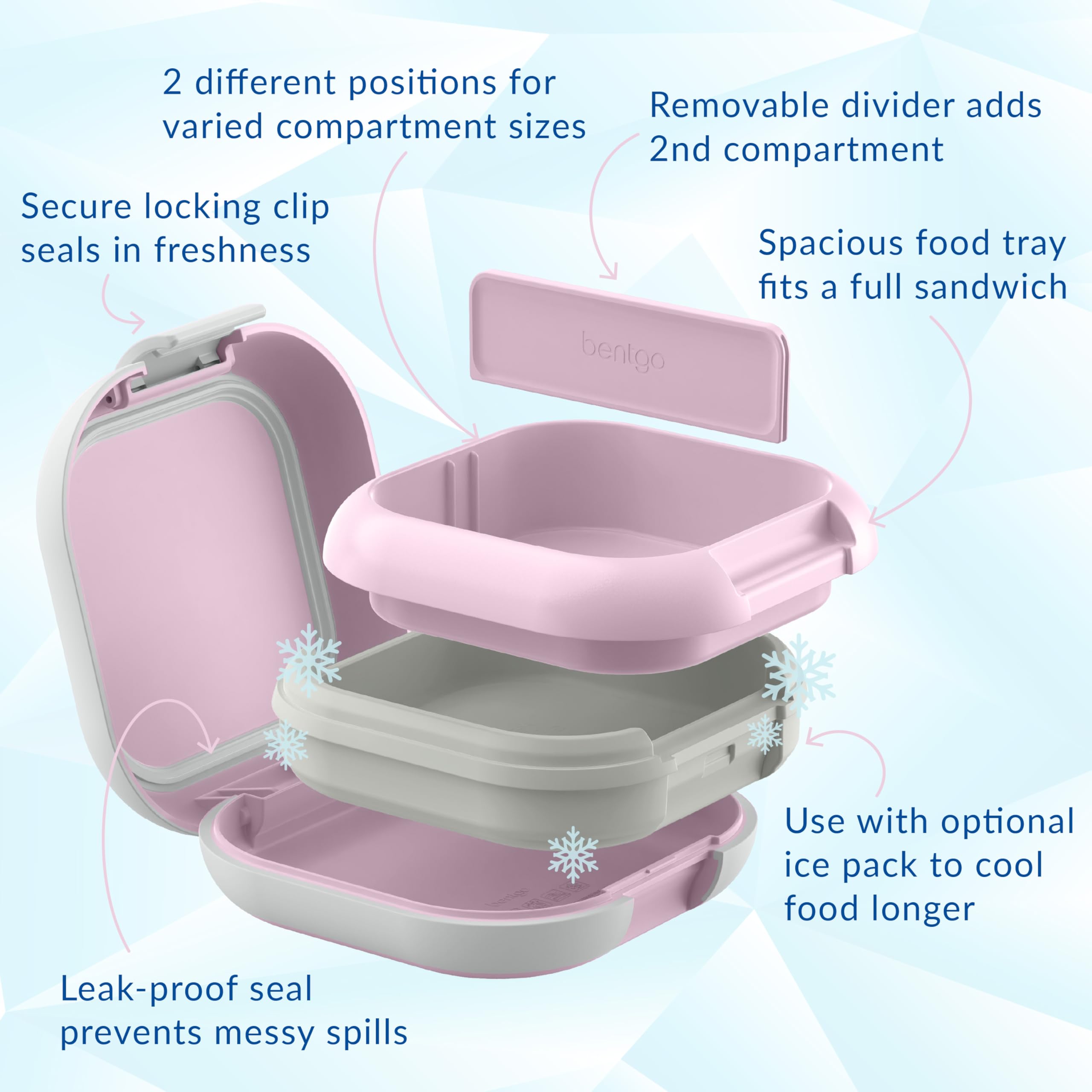Bentgo Chill Mini Leak-Proof Lunch Box – Built-In Ice Pack Keeps Food Cold, 2.7-Cup Capacity for Snacks or a Sandwich, 3 or 4 Compartments, PFAS & BPA-Free, Ideal for Adults & Kids 3+ (Lilac Mist)