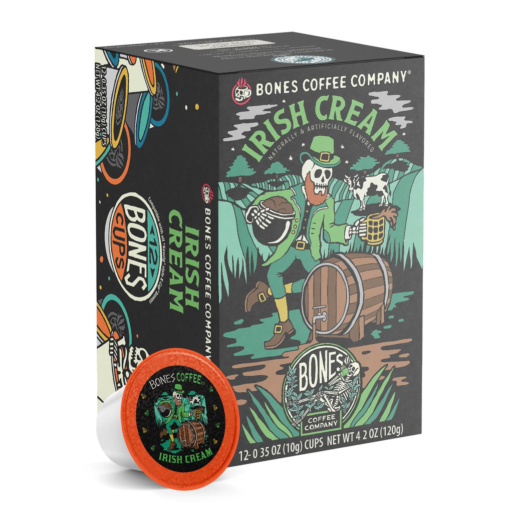 Bones Coffee Company Flavored Coffee Bones Cups Highland Grog Butterscotch Caramel | 12ct Single-Serve Coffee Pods Compatible with Keurig 1.0 & 2.0 Keurig Coffee Maker