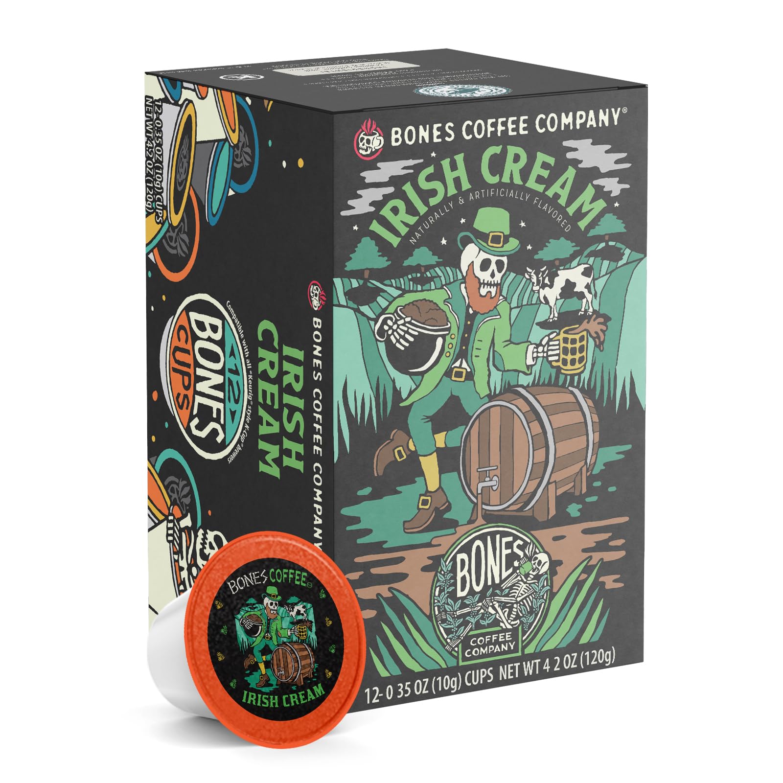 Bones Coffee Company Flavored Coffee Bones Cups Highland Grog Butterscotch Caramel | 12ct Single-Serve Coffee Pods Compatible with Keurig 1.0 & 2.0 Keurig Coffee Maker
