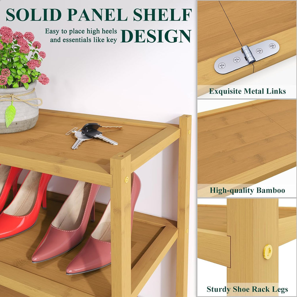 Smiry Bamboo Shoe Rack, 3 Tier Shoe Organizer for Entryway & Closet, Stackable Free Standing Storage Shelf for Shoes, Bags & Plants, Natural