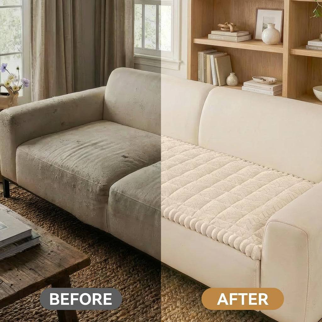 Smiry Non Slip Couch Covers for Dogs, Fuzzy Pet Couch Covers for 2-3 Cushion Sofa Pet Friendly, Soft Sofa Slipcovers Cushion Furniture Protector Washable (Beige, 27.6" x 59")