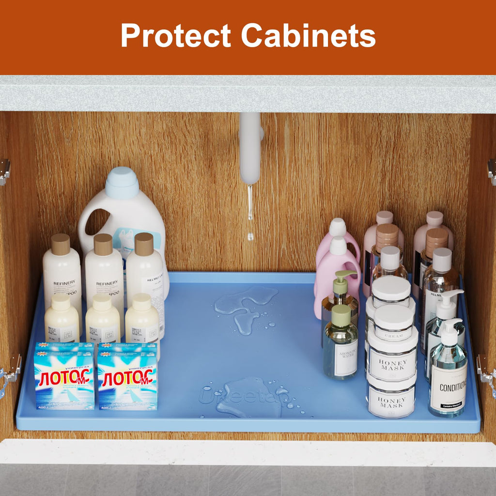 Extra Thick Silicone Mat Waterproof with Raised Edge 34" x 22", Under Sink Mat for Kitchen & Bathroom, Kitchen Cabinet Liner, Multi-Purpose for Storage & Protection, Gray