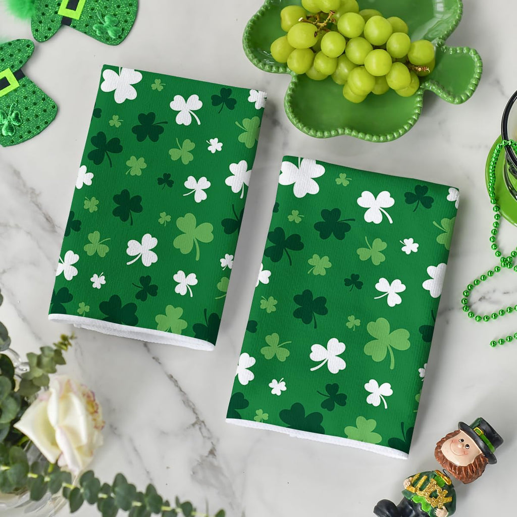 Artoid Mode Green Clover Shamrock St. Patrick's Day Kitchen Towels Dish Towels, 18x26 Inch Farmhouse Holiday Spring Decoration Hand Towels Set of 2