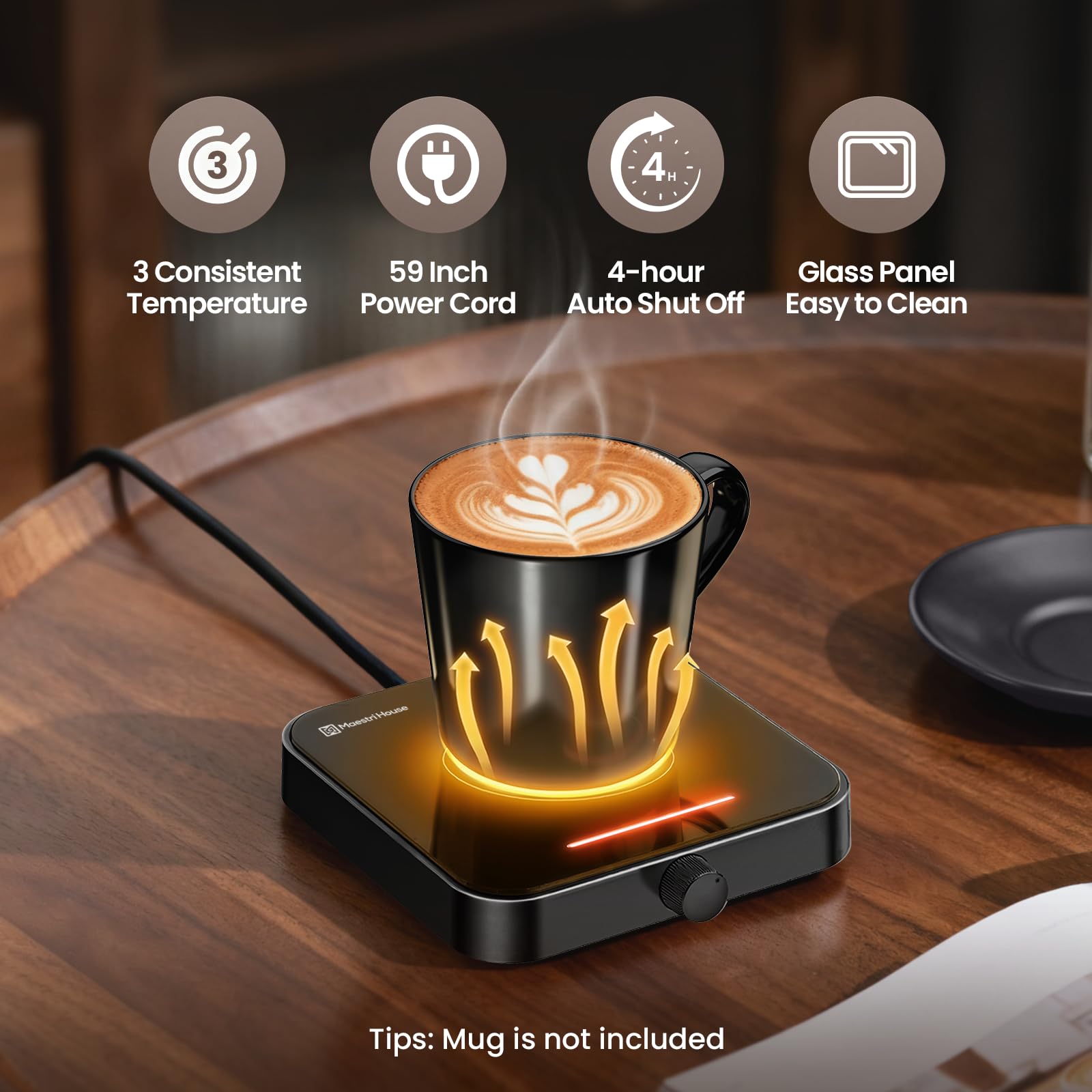 Maestri House Mug Warmer, Electric Coffee Cup Warmer for Desk with 3-Temp Settings,Auto Shut Off, Constant Temperature Heating for Beverage, Milk, Tea and Hot Chocolate at Home & Office (Wood Grain)