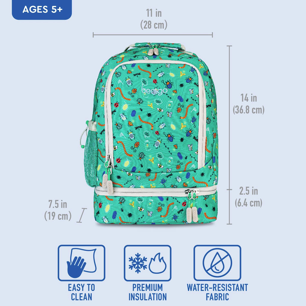 Bentgo Kids 2-in-1 Backpack & Insulated Lunch Bag - Durable 16” Backpack & Lunch Container in Unique Prints for School & Travel - Water Resistant, Padded & Large Compartments (Dinosaur)