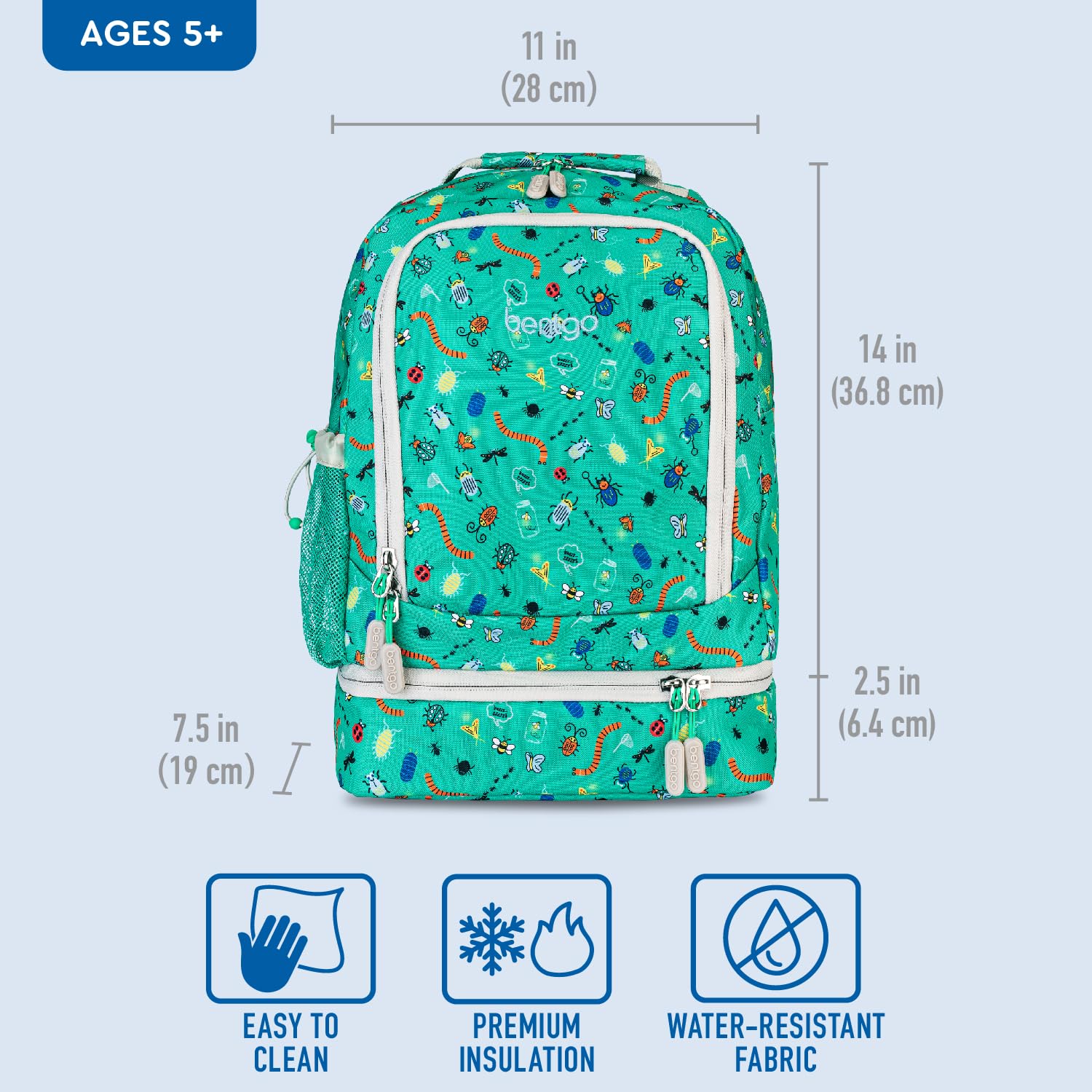 Bentgo Kids 2-in-1 Backpack & Insulated Lunch Bag - Durable 16” Backpack & Lunch Container in Unique Prints for School & Travel - Water Resistant, Padded & Large Compartments (Dinosaur)
