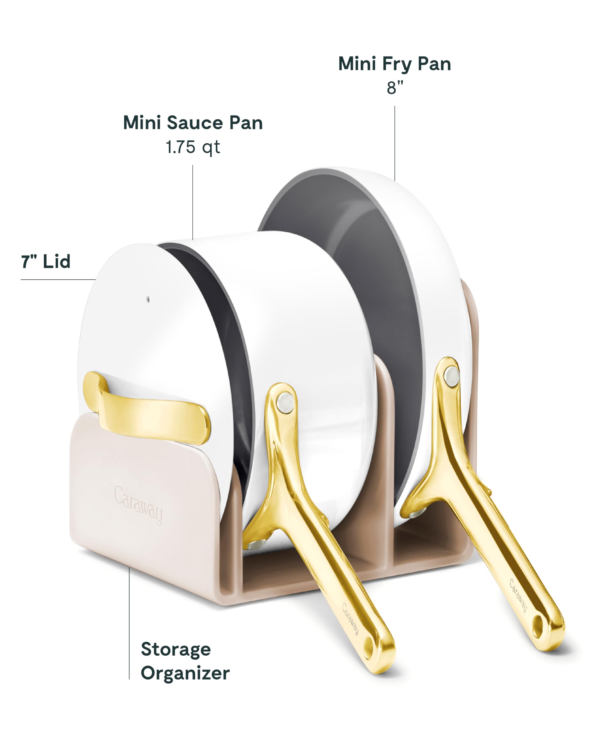 Caraway Mini Cookware Set - Non-Stick Ceramic Fry Pan (1.05 qt, 8") Sauce Pan (1.75 qt) & Storage Rack - Non Toxic, PTFE & PFOA Free - Oven Safe & Stovetop Agnostic (Gas, Electric & Induction) - Cream