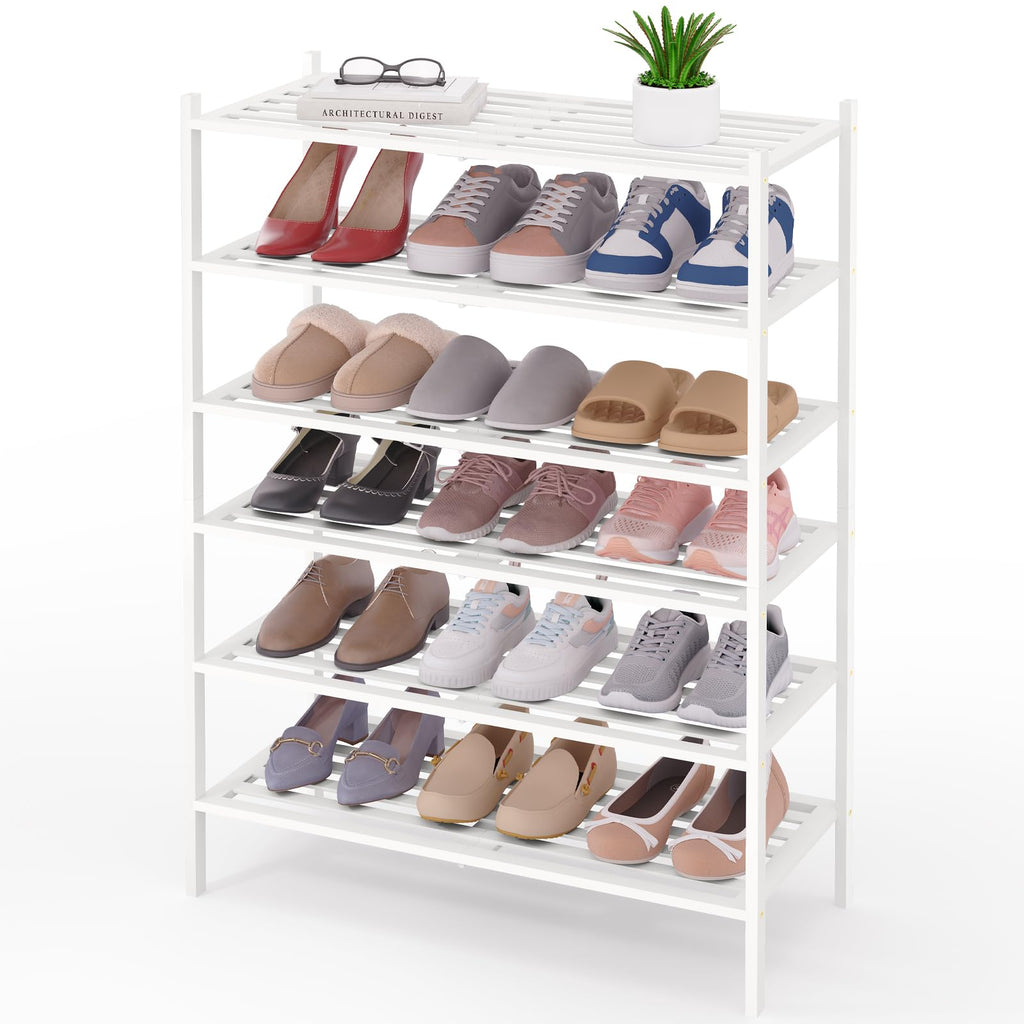 Smiry Bamboo Shoe Rack 3-Tier, Stackable Wooden Shoe Organizer for Entryway & Closet, Free Standing Wood Shoe Storage Shelf for Front Door & Small Spaces, Natural