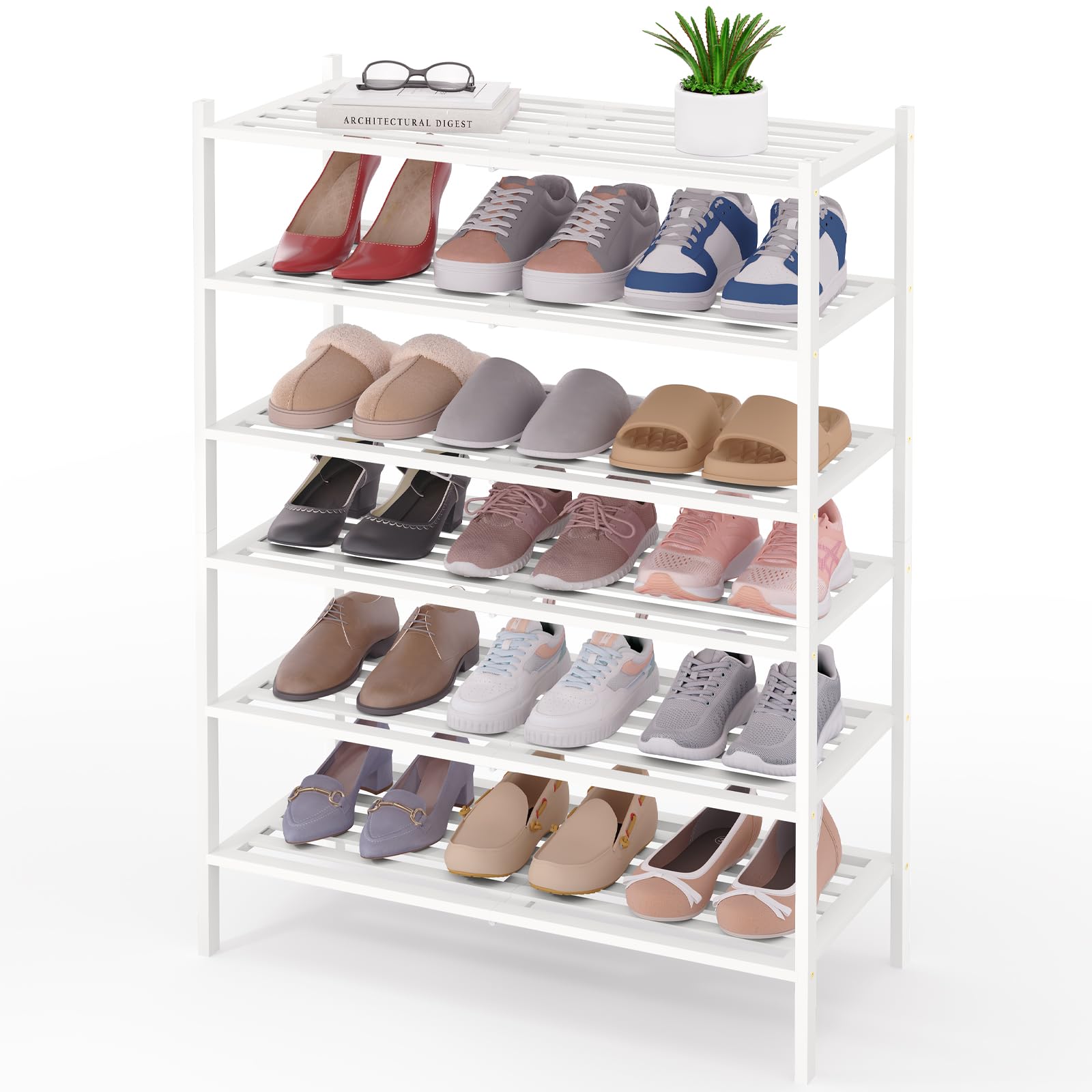Smiry Bamboo Shoe Rack 3-Tier, Stackable Wooden Shoe Organizer for Entryway & Closet, Free Standing Wood Shoe Storage Shelf for Front Door & Small Spaces, Natural