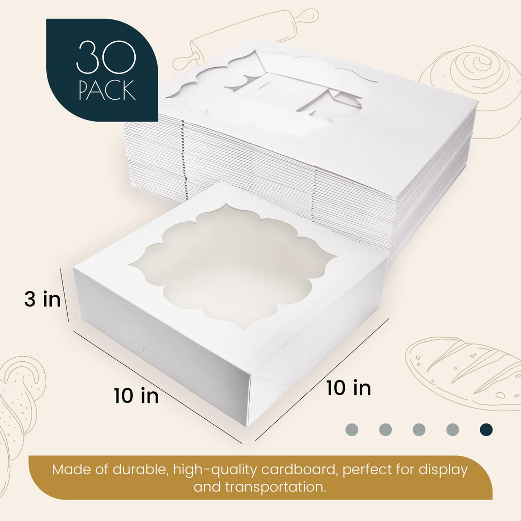 30 Pack Pie Boxes with Window 10x10x3 in Bakery Boxes Perfect for Pies, Cheesecake, Cookies, Muffins and Chocolate Covered Strawberries (Brown)