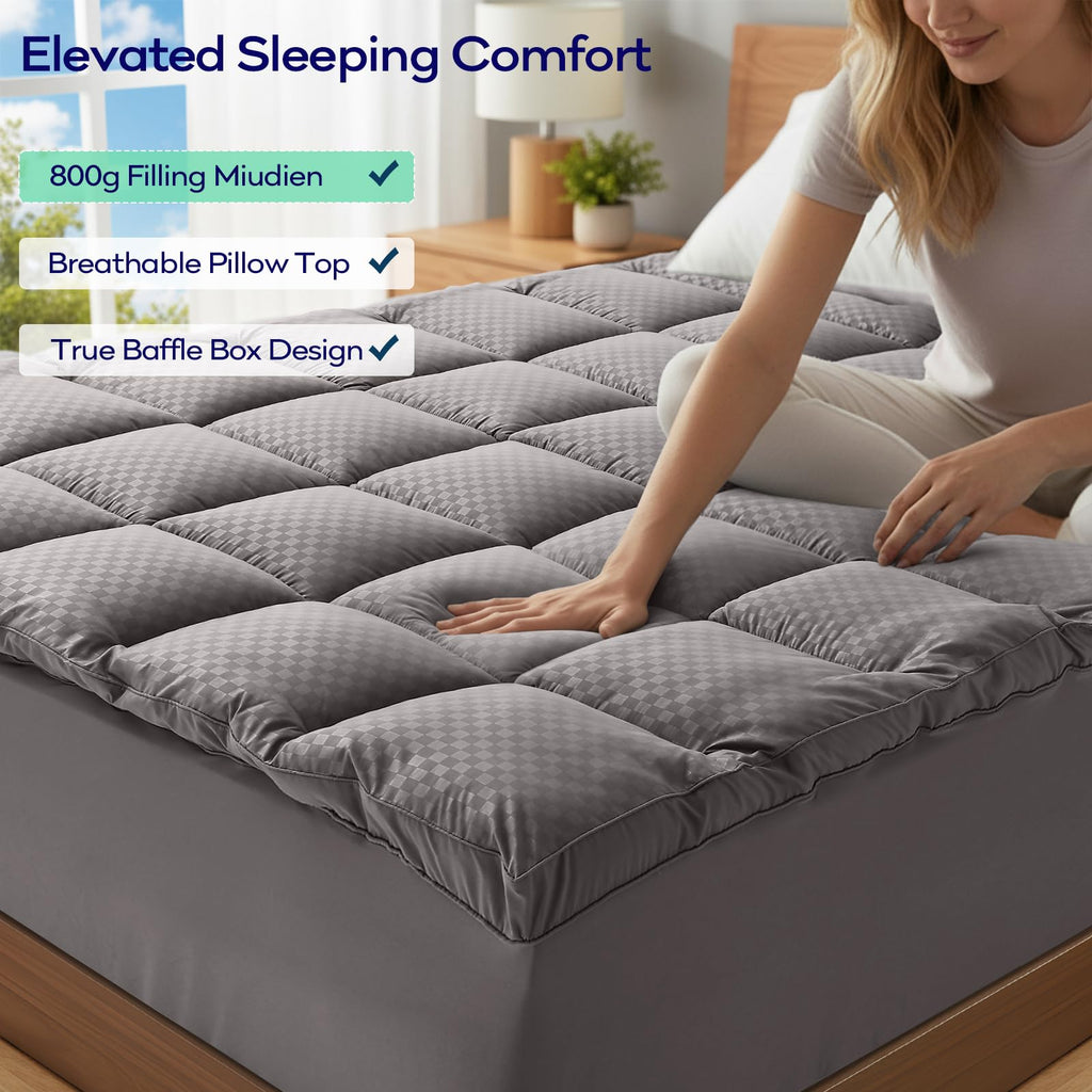 OLANLY Dual-Layer 4 Inch Queen Size Memory Foam Mattress Topper for Back Pain, 2 Inch Cooling Pillow Top Mattress Pad Cover and 2 Inch Gel Memory Foam Topper, Deep Elastic Pocket, Grey